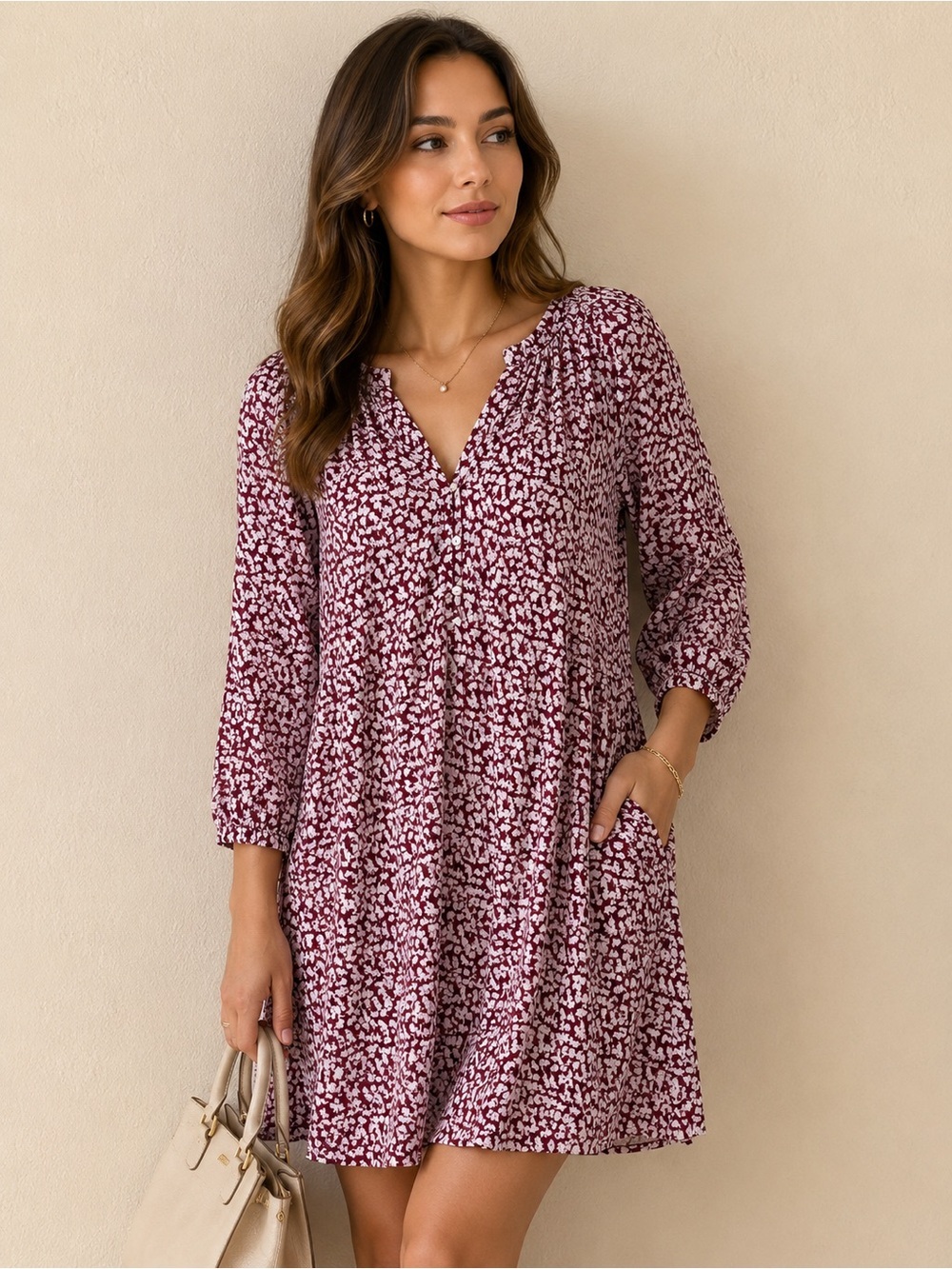The Great | Derby Dress in Maroon Shadow Floral - Size 0 (XS) (0-2)